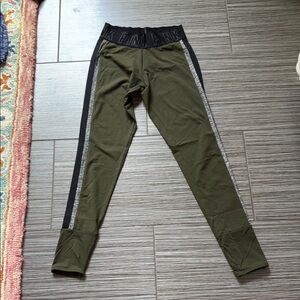 Pink Olive Green Leggings with Black and Gray Stripes